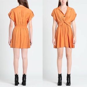 Sandro Sigrid Twist-Front‎ Linen Orange Mini Dress